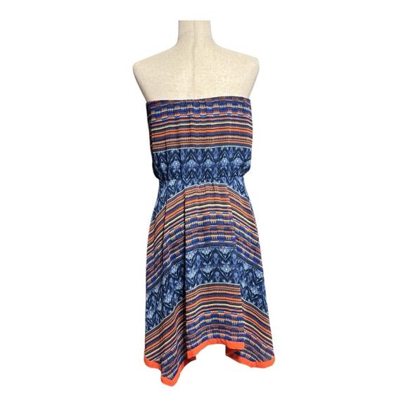 Maeve Blue and Orange Asymmetrical Strapless Sundress Size Medium JJ07000 - Picture 2 of 8